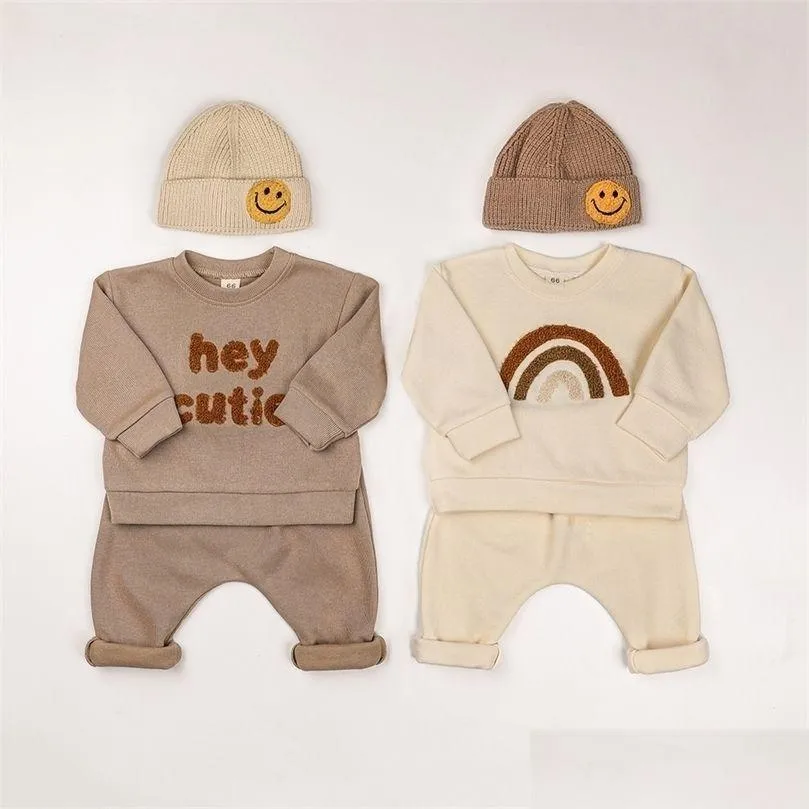 Clothing Sets Europe Baby Cotton Kintting Kids Boys Girls Spring Clothes Loose Tracksuit Plovers Topspants 2Pcs Outfits 220808 Drop Dhf4C