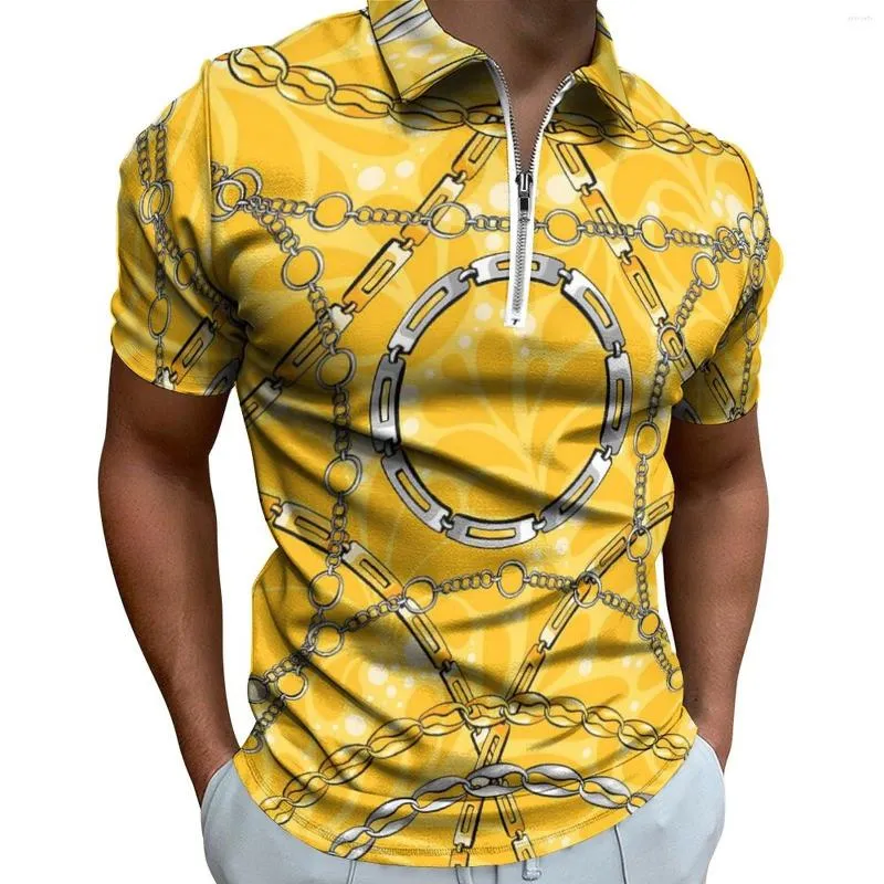 Heren polos gouden ketting casual t-shirts vintage damast polo shirts grappige shirt date met korte mouwen bedrukte tops grote maat