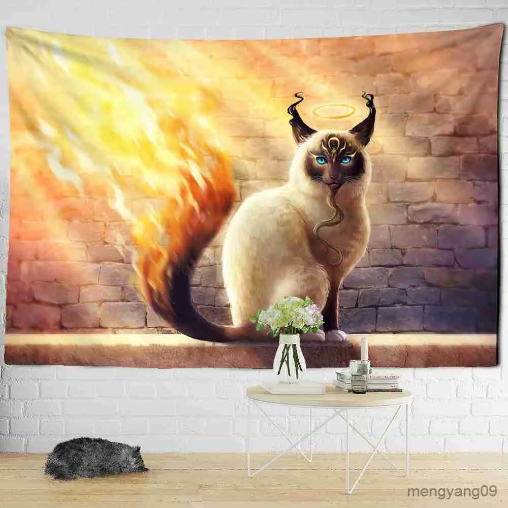 Gobeliny Blue Eyes Cat Tobestry Wiszące Zwierzę Mystic Dorm Salom Art Decor Decor Tress R230815