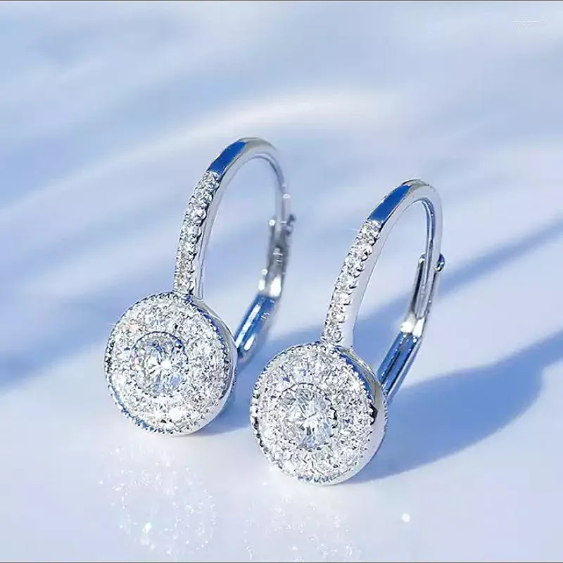Hoop oorbellen saiye mode zirkon 925 sterling zilveren ronde kristal voor vrouwen elegante bruiloftsfeestje sieraden