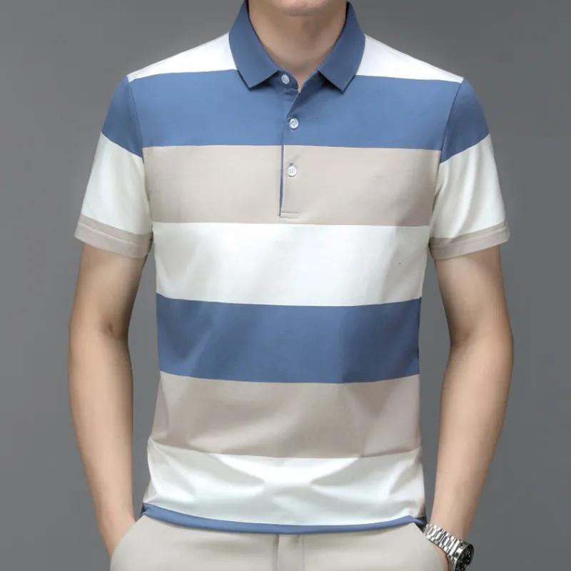 Herren Polos Polo T Shirt Business Casual Stripes Print Sommer Shortsleeve Modestraße übergroße Kleidung 230815