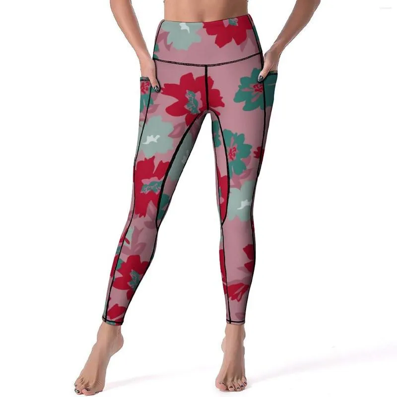 Women's Leggings Flower Print Yoga Pants Sexy Retro Floral Graphic High Waist Workout Leggins Women Novelty Stretchy Sport Legging