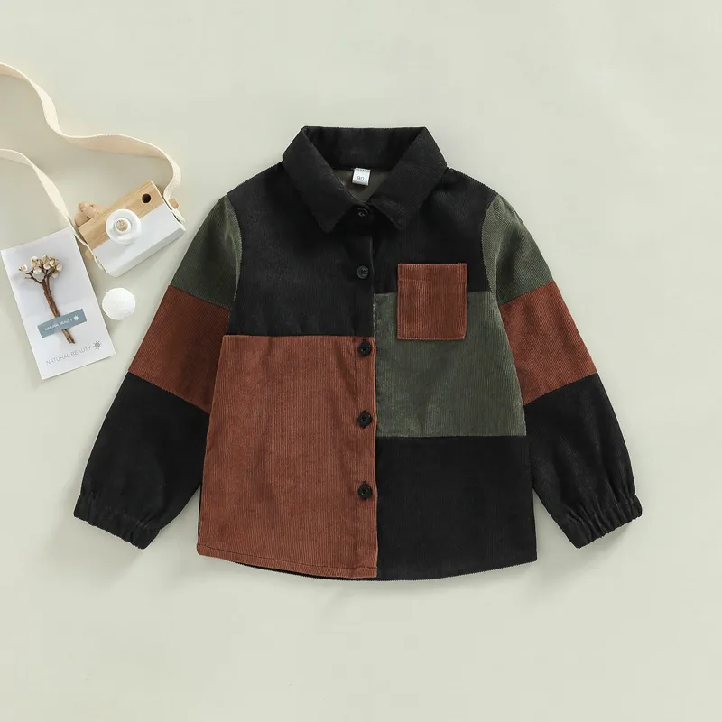 Giacche FocusNorm 47y Toddler Kids Boys Giacca a vellutoy Vintage Color Patchwork Abbottini a manica lunga Camicia 230814 230814