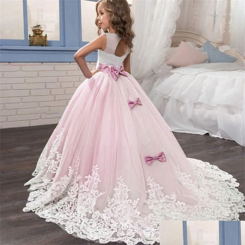 Girl'S Dresses Christmas Girls Long Bridesmaid Dress Elegant Kids Clothes Children Wedding Formal Girl Party Princess 10 12 Years 22 Dhyqx