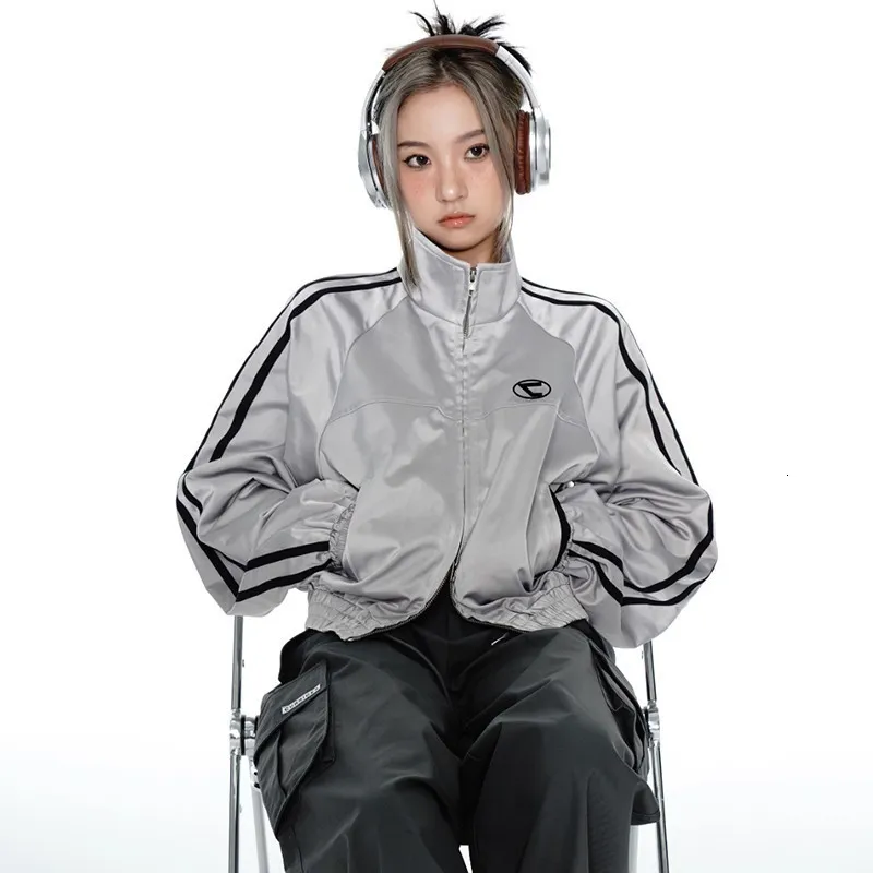 Karrcat Cyber Y2K Womens Silver Zip Up Jackets With Vintage Reflective Technology And Double Zipper Korean Style Sports Streetwear From Dang04 24.78 DHgate.Com