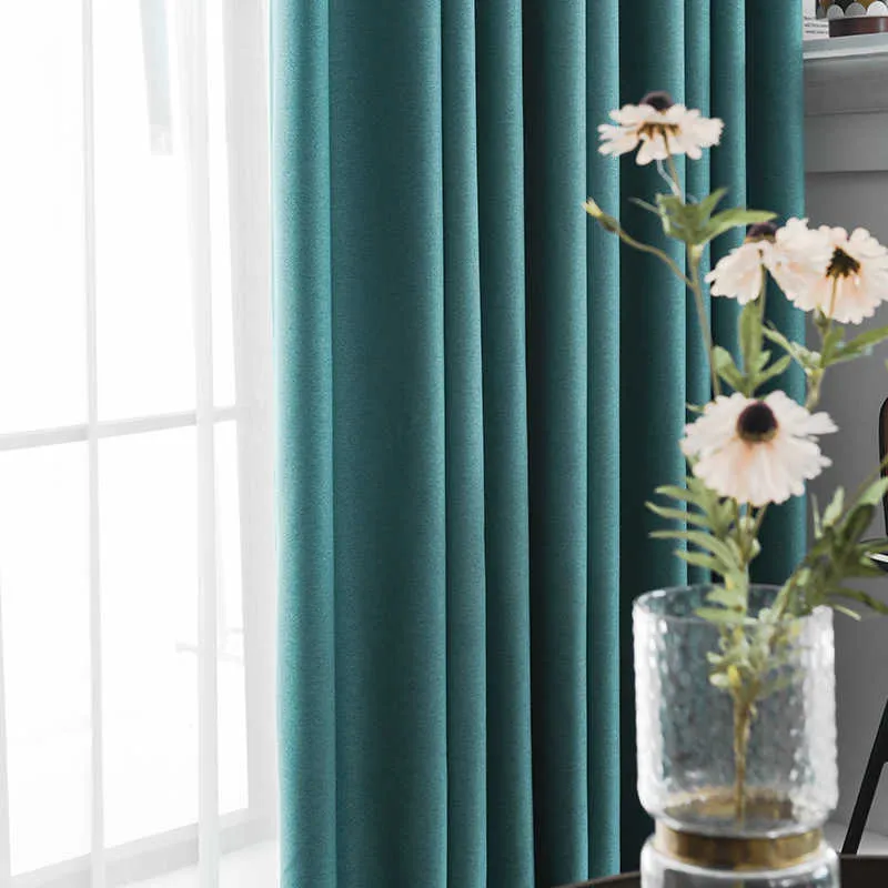 Curtain Nordic Thick blackout double-sided linen curtains for living room bedroom thermal insulation black gray solid curtain drapes