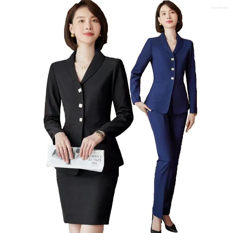 Abito da due pezzi di alta qualità primavera autunno formale donna blazer da donna abiti da lavoro lavoro indossare uniforme da ufficio camicia di gonna a 2 pezzi set 4xl