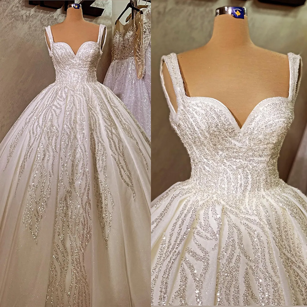 Elegant Beaded Bridal Gown: Wedding Dresses Spaghetti Straps, Appliqued ...