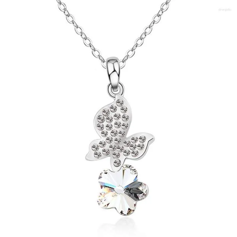 Pendant Necklaces Vintage Flower Crystal Party Jewelry High Quality Butterfly Rhinestone & Pendants For Women Stone Necklace