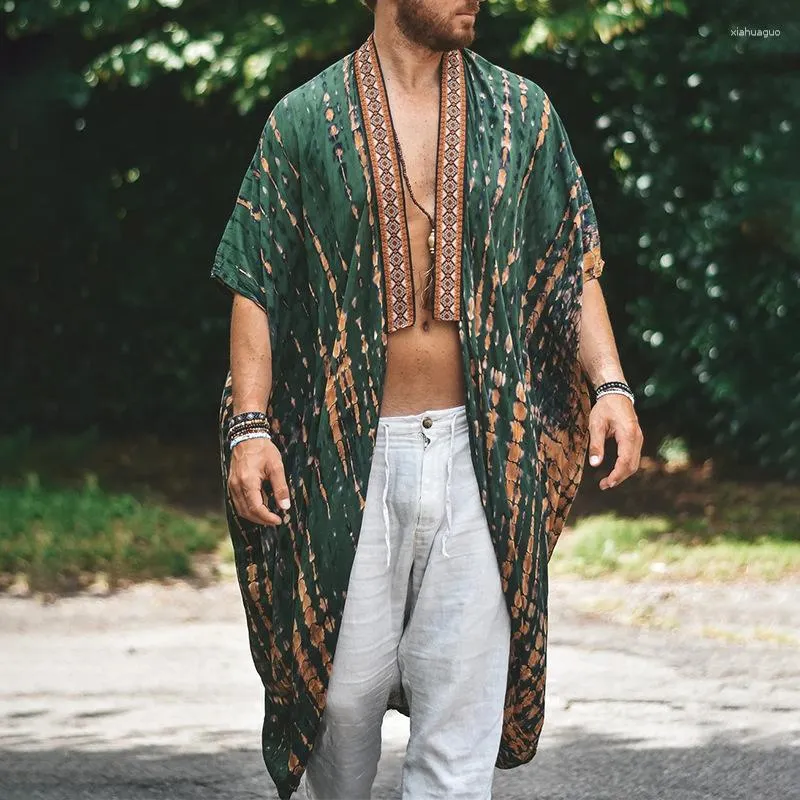 Men's T Shirts Beach Cover Up Shirt Holiday Bikini Kimono Women Summer Short Sleeve Bohemian Printed Long Cardigan Outwear