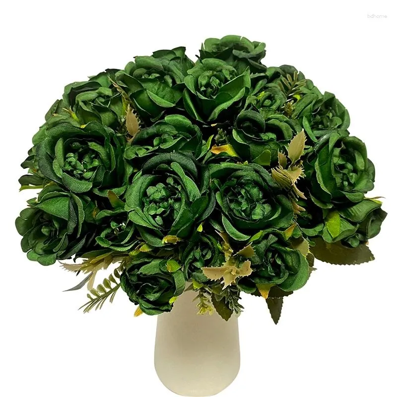 Decorative Flowers 8 Heads Green Rose Artificial Silk Peony Bouquet Wedding Table Party Vases For Home Decorations Fake Fower