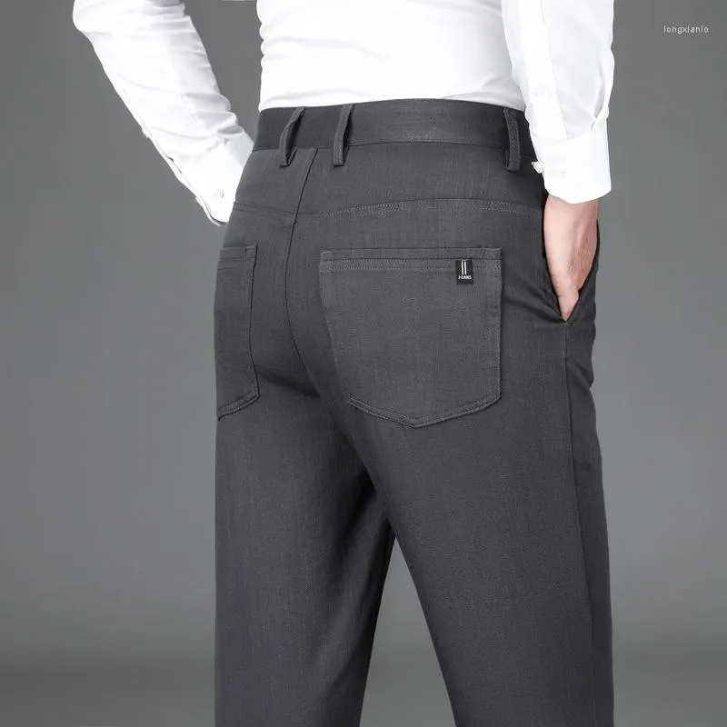 Herrbyxor Autumn Colorfast Casual rakt ben hög midja stretch affärs ungdom lång manlig varumärke grå