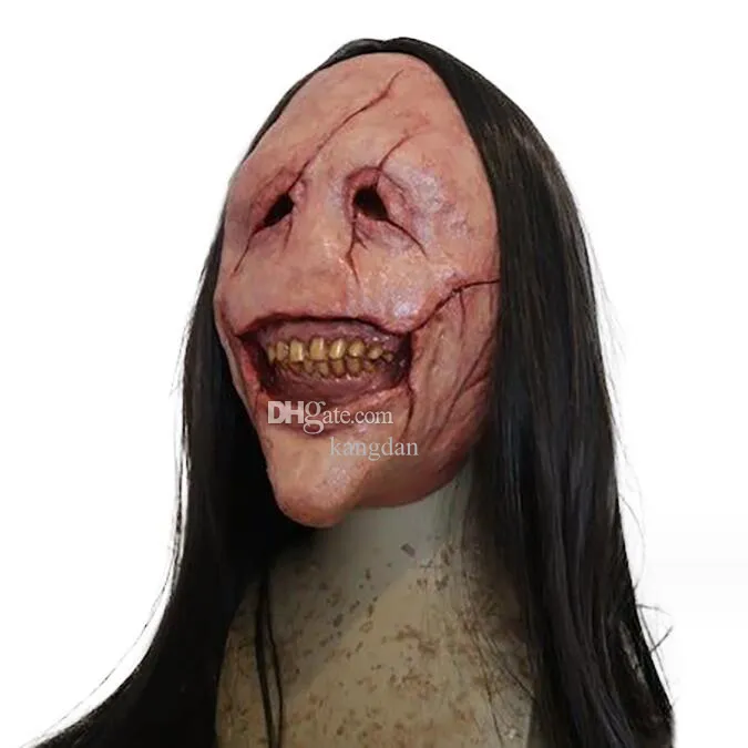 Hot Halloween Skull Warrior Mask Death Skull Mask Long Hair Demon Skull Horror Halloween Mask Creepy LaTex Buckteeth Mask Prop