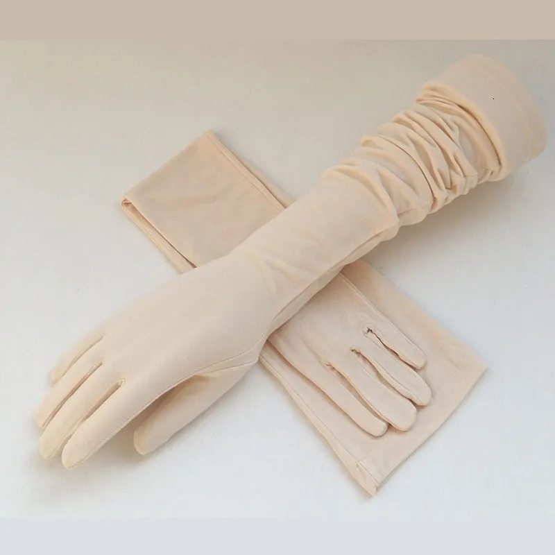 Fem fingrar handskar UV Handskydd Solskyddsmedel Kvinnor Långa handskar Modal Summer Spring Full Finger Driving Pouch Screen Lad Lad Gloves Arm Handskar 230815