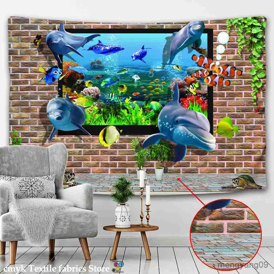 Gobeliny morskie sznurki ryb gobelinu Wiszące podwodne światowe światło Malowanie na ścianę Hippie wystrój domu R230815