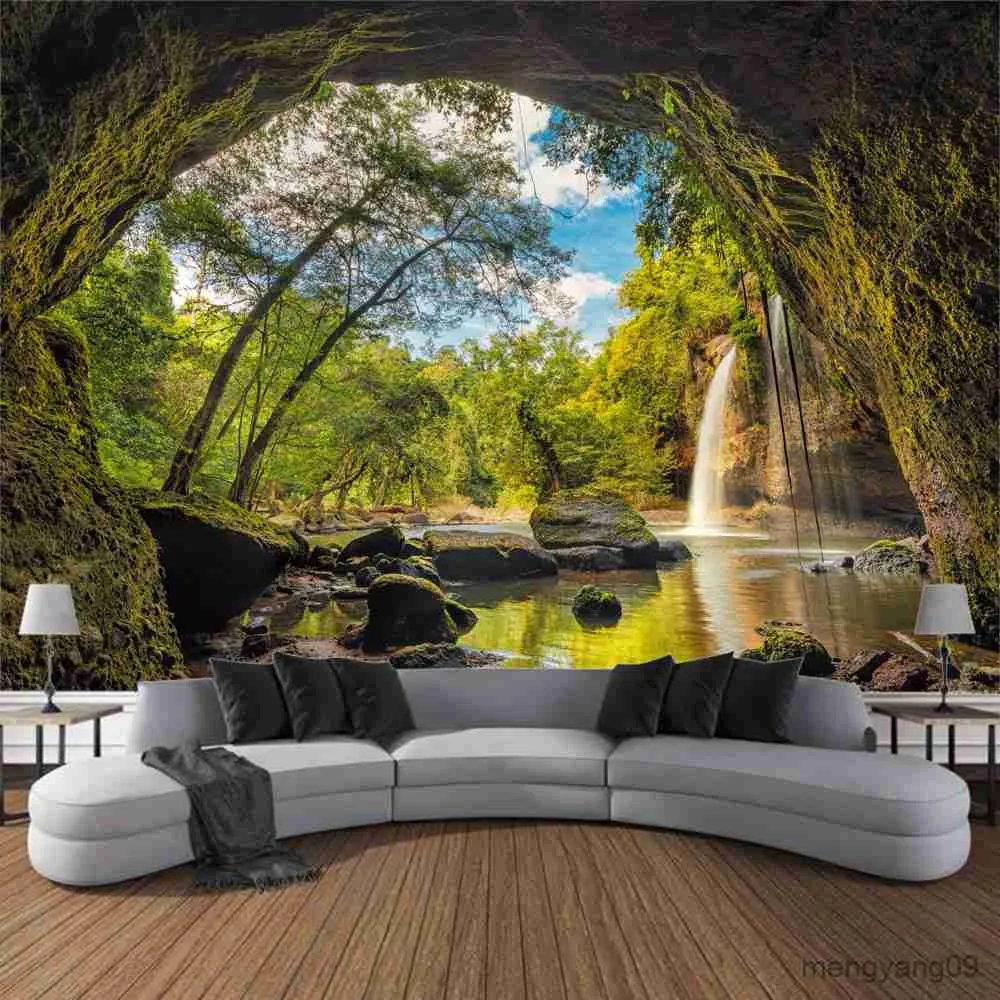 Tapestries natuurlijk bos landschap tapijt Tapestry jungle waterval muur hangende kunst huisdecoratie hippie yoga vellen r230815