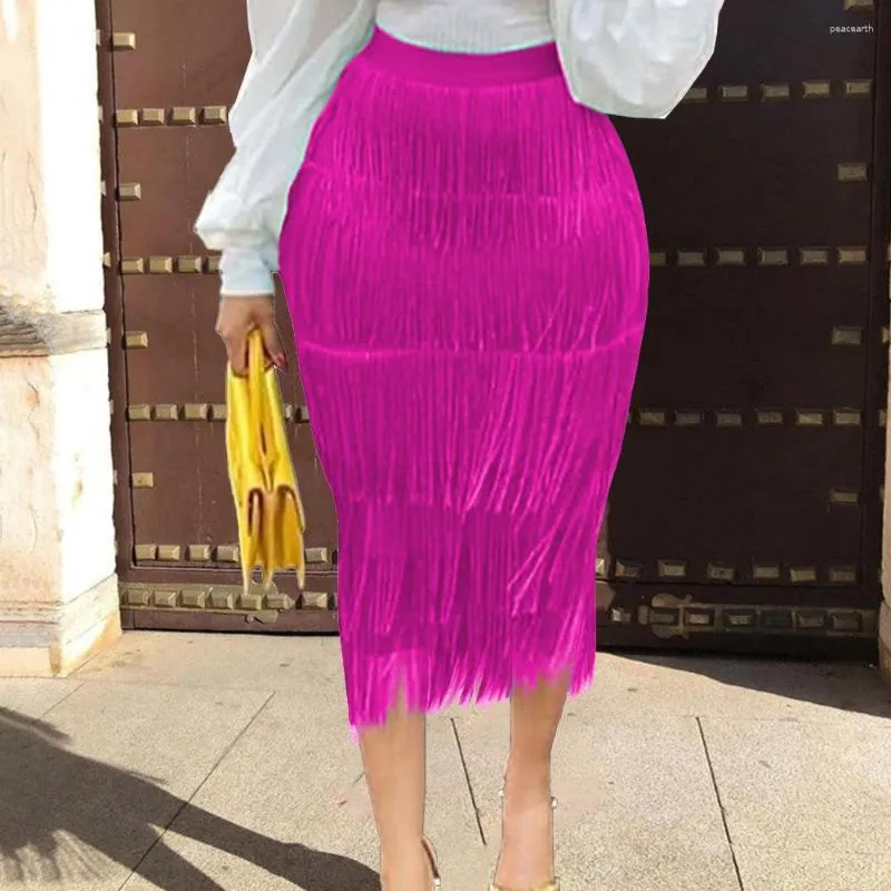 Skirts Women Fashion Chic Splicing Zipper Back Bodycon Midi Tassel Skirt 2023 Streetwear INS Wholesale