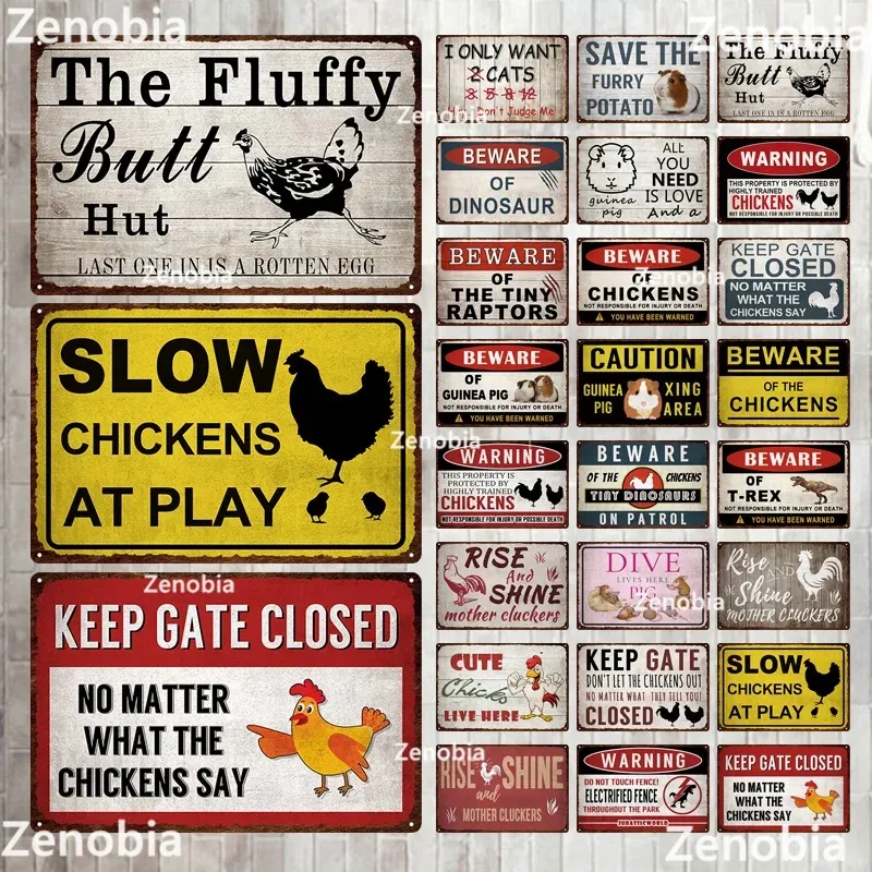 鶏の金属標識に注意してください獲物の面白い鳥警告ヴィンテージのモルモット金属缶のコートヤードガーデンファームハウスホーム面白い装飾30x20cm W01に注意してください