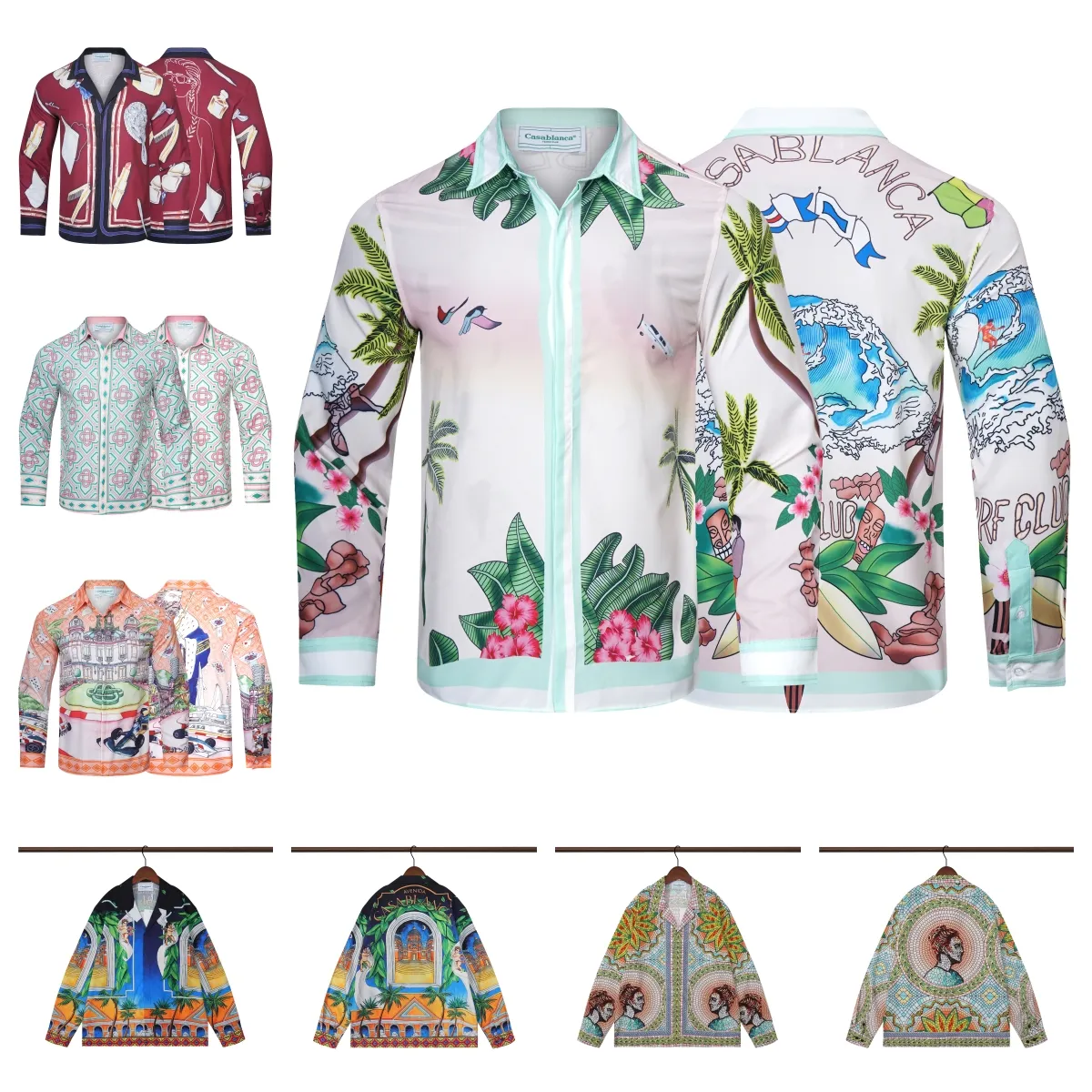 Mens Silk Shirt - Designer Casablanca Style, Long Sleeve