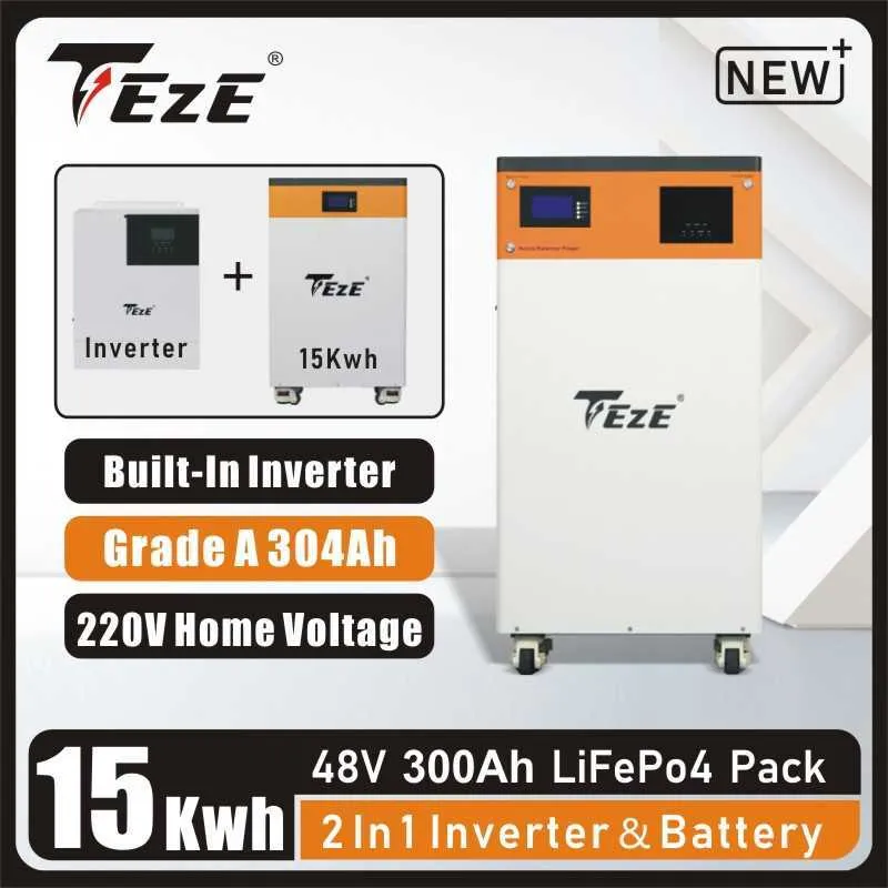 Nowa aktualizacja 2 w 1 48V 300AH 15KWH LifePo4 Wbudowany hybrydowy falownik Powerwall 220V System magazynowania energii słonecznej gospodarstwa słonecznego