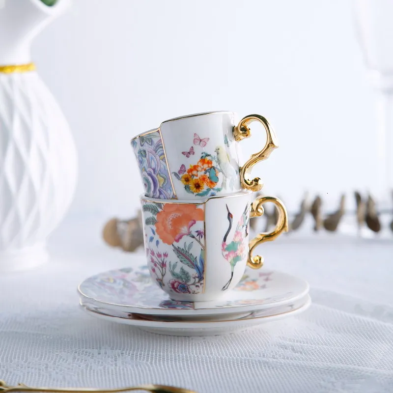 Mugs Coffee Cup Mug with Saucer for Latte Cappuccino Tea Butterflies Fine Bone China Espresso cup and saucer set 230815