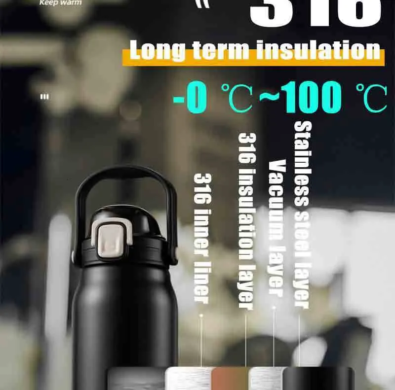 Tazas 2L Botella De Agua Termos De Acero Inoxidable Grande Para El Matraz  De Aspiración Fría Con Paja 230815 De 8,06 €