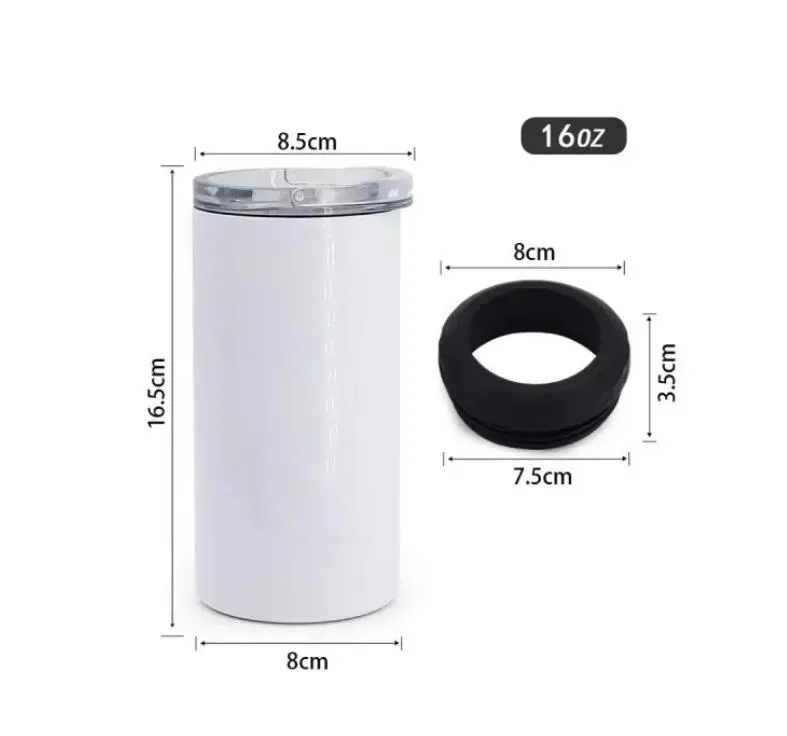 sublimation matte 4 in 1 cooler tumbler with 2 lids 16oz blank can cooler white Stainless Steel straight tumbler
