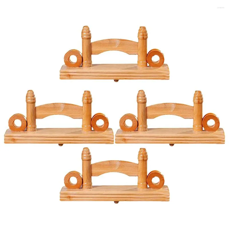 Decorative Figurines 4 Pcs Wooden Display Stand Chinese Fan Holder Japanese Folding Rack Racket Bracket