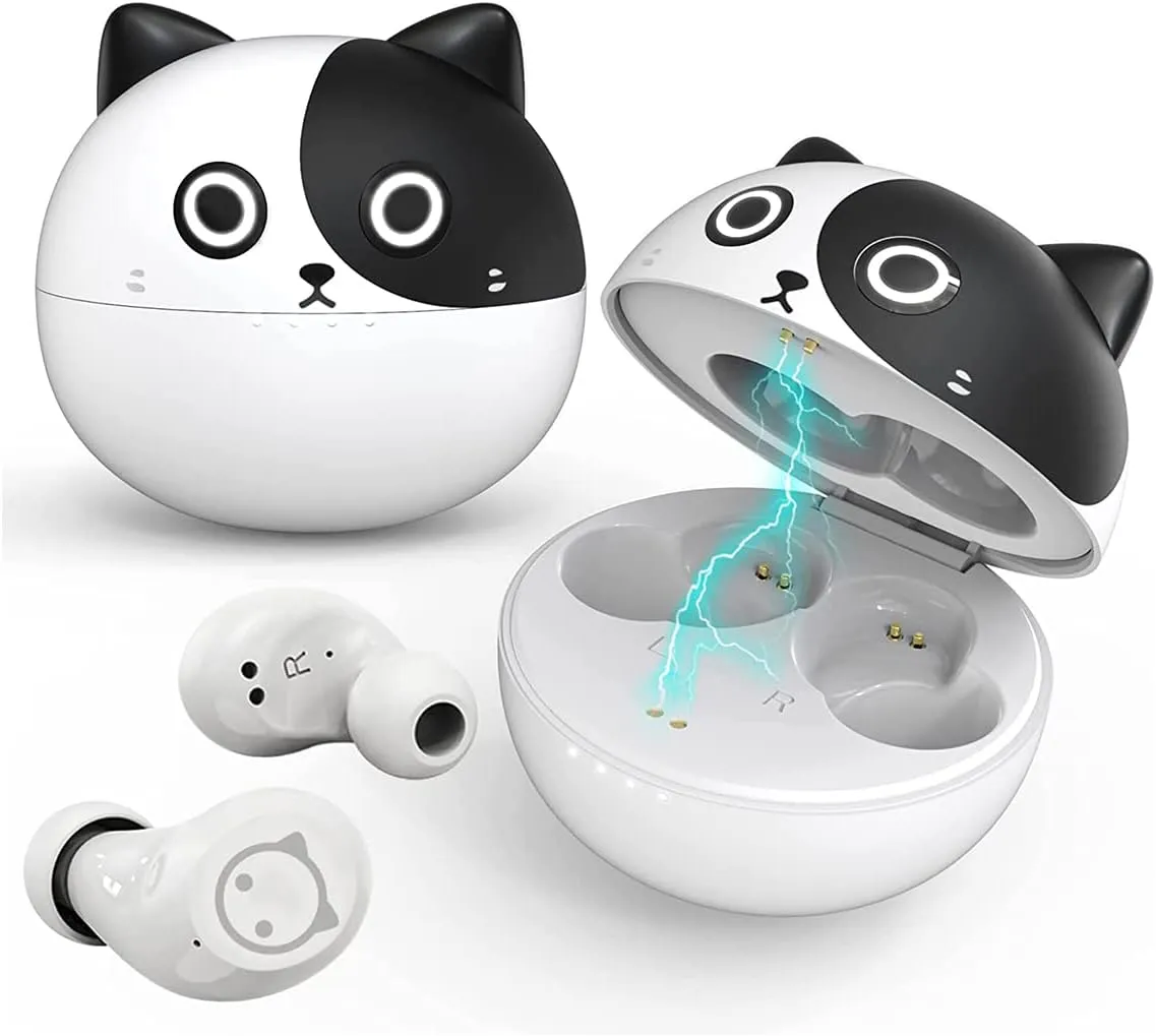 かわいいミルクキャットキッズイヤホンイン - マイク付きワイヤレスBluetooth、36時間のプレイ時間、低レイテンシーは、ハロウィーン、誕生日、クリスマスに最適な贈り物です