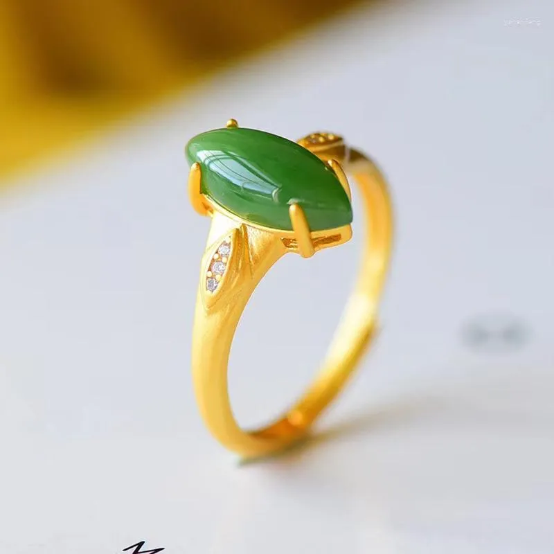 클러스터 반지 Jadery Vintage 18K Gold Jewelry Natural Jade Jasper Gemstone for Women 925 Sterling Silver Ring 웨딩 미세 선물