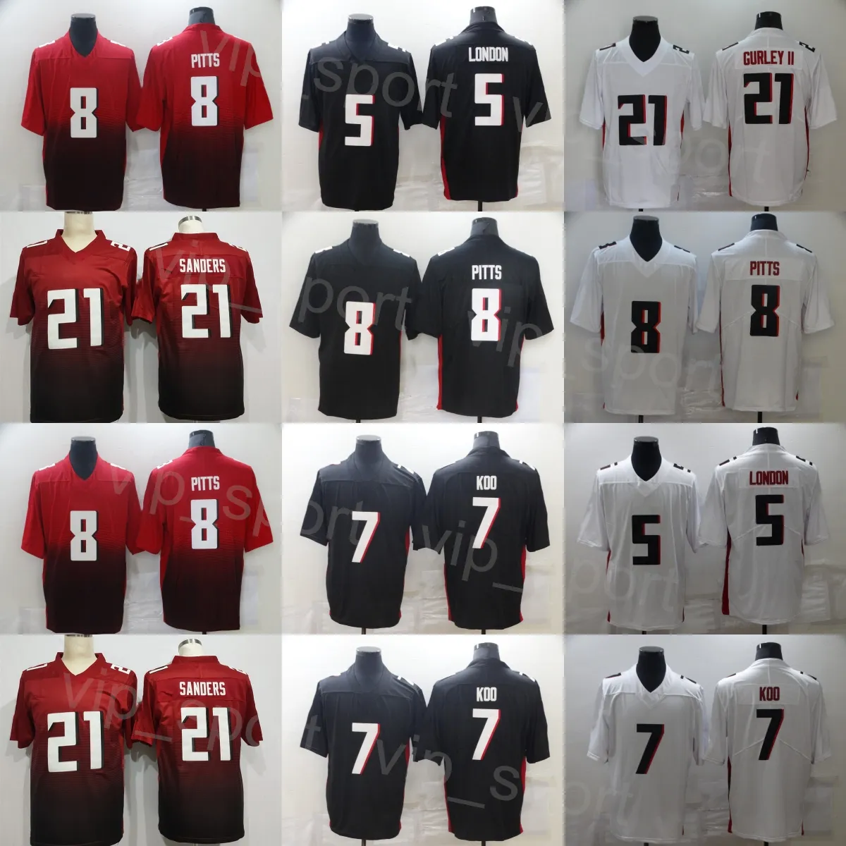 Mans Football 5 Drake London Jersey 8 Kyle Pitts 21 Deion Sanders Vintage 7 Bijan Robinson Volte o relógio Vapor Color Rush para fãs do esporte Preto Branco Vermelho