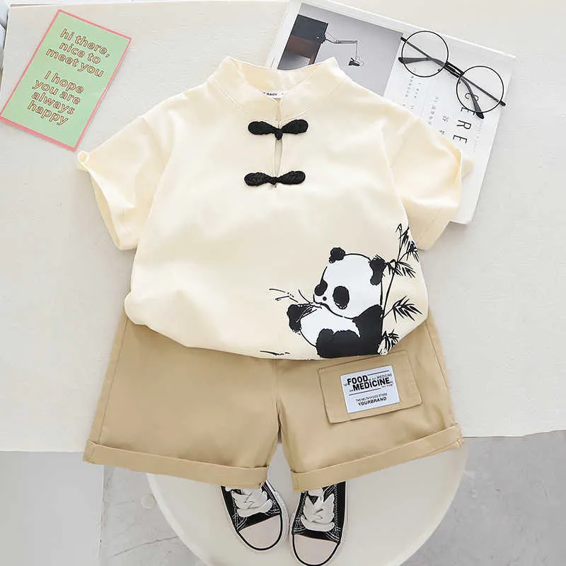 Ensembles de vêtements Mode mignonne Enfant en bas âge Garçons / Filles Infantile Été Nouvelle mode en coton pur T-shirt + short de style chinois 2pc Tenues en coton pour enfants