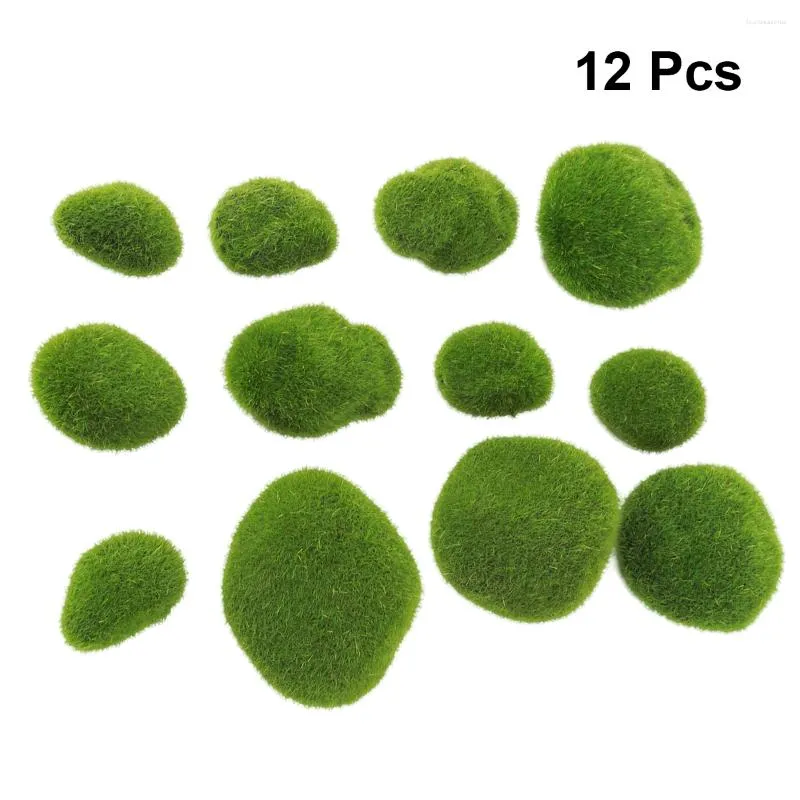 Kwiaty dekoracyjne 12PCS sztuczne mosy skały zielone mossy mossy flocking kamienie dekoracje krajobrazowe do sadzarki zbiornika terrarium