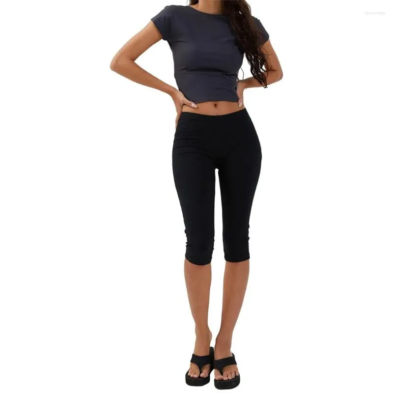 Frauenhose Capri Kleider Yoga mit mittleren Taille Hose dehnbares Manschettengeschäft Casual Casual