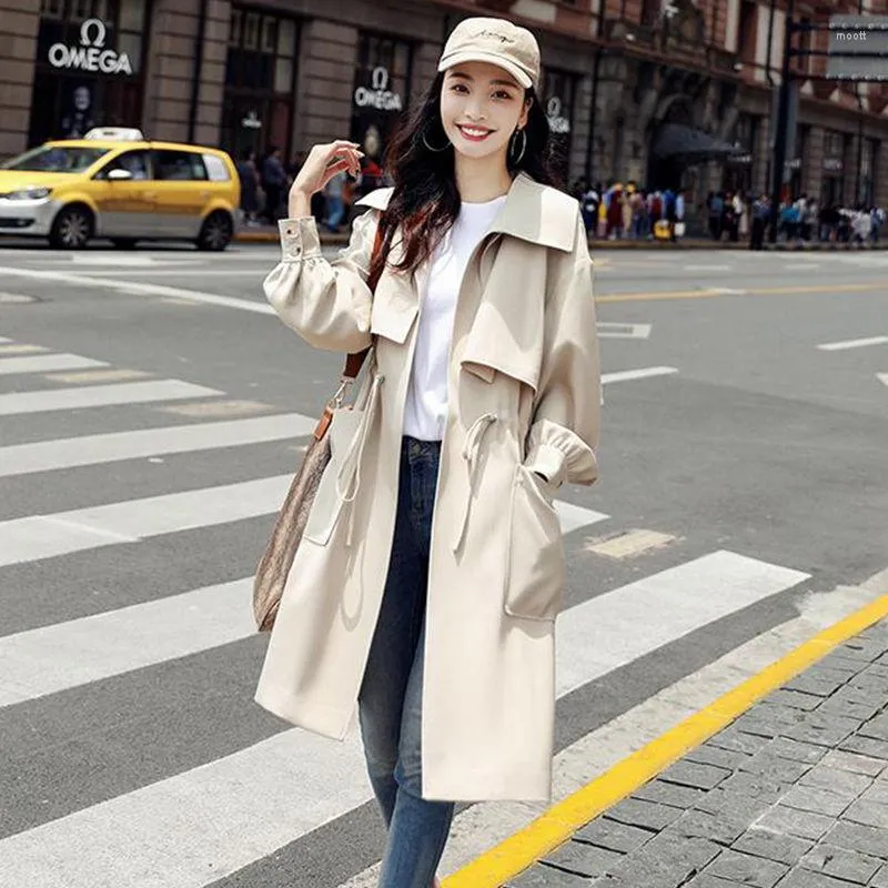 Women's Trench Coats Coat England Style Waist Thinner Mid-Length Lining Windbreaker Chic Streewear Slim Female Outwear Korean Fashion