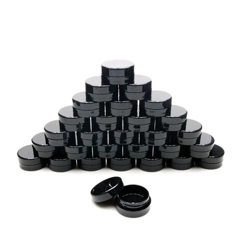 Envases cosméticos vacíos con tapas 3 g de plástico pequeña botella de viaje recargable a prueba de fugas frascos negros redondos para crema de loción de muestra de limo Orji