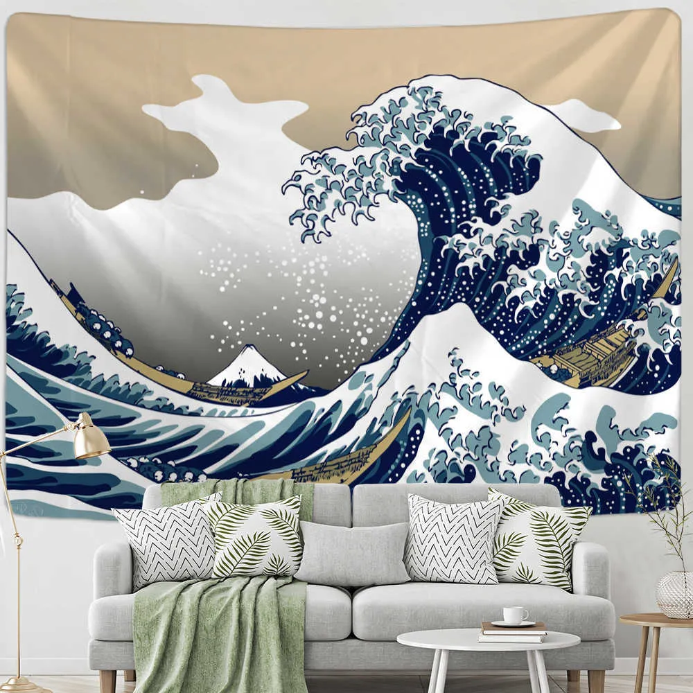 Hippie Style Painting Japanese Wave Tapestry Wall Hanging Simple Aesthetics For Home Decor R230815 From Mengyang09 16.85 DHgate.Com