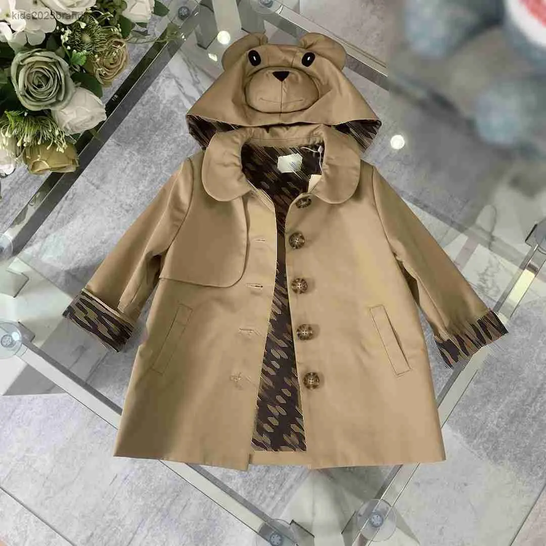 designer baby coats Kids jacket fashion Khaki windbreaker Size 100-160 CM Doll animal head hat decoration Child Outwear July26