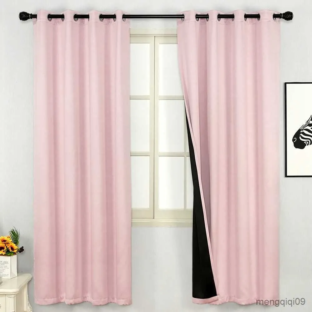 Cortina de cortina rosa cortinas térmicas isoladas para sala de estar sala de tratamento de janela de quarto escurecimento TULLE BRANCO R230815