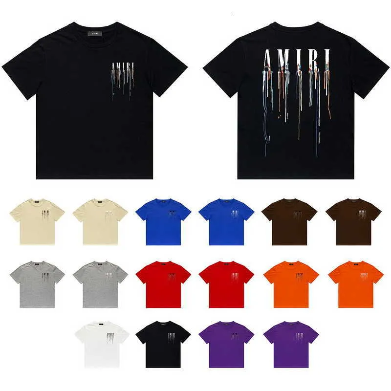 Erkek Tişörtleri Kaliteli Yaz T-Shirts Tasarımcı Kollu Amirri Günlük Moda Uzun Süreli Stok Yeni US 2022 Renk Mürekkep Sıçrama Boya Dazzle Leisure Hip Hop Yüksek Yuvarlak T-Shirt