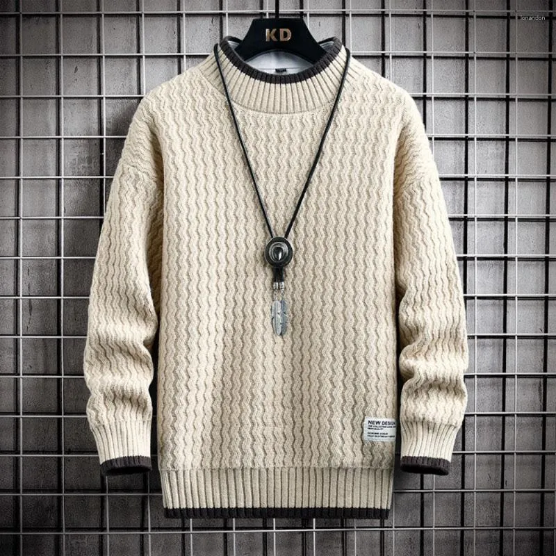 Korean Streetwear Mens Green Knitted Sweater Warm Street Style