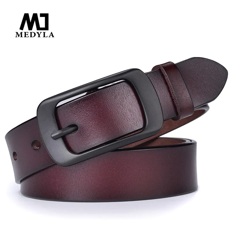 Other Fashion Accessories Belts MEDYLA Fashion Ladies Belt Natural Leather Black Pin Buckle For Women Soft Without Interlayer Suit Dropship 230814