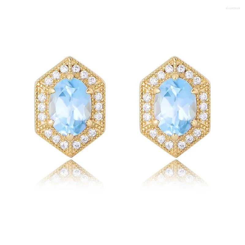 Stud Earrings Sky Blue Topaz Luxury 14K Gold Plated 925 Sterling Silver Jewelry Wholesale Modern Design