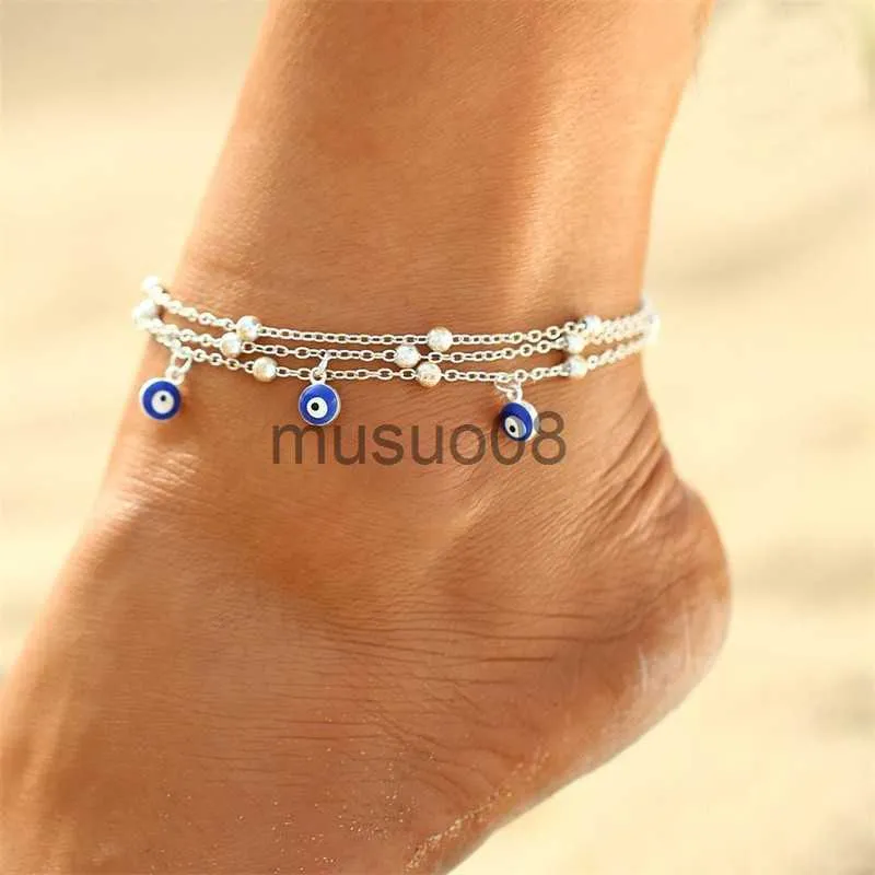 Bracelets de cheville 2023 nouveau turc mauvais œil bleu charme bracelet de cheville pour les femmes bohème été Beh oeil perle pied cheville femme pieds nus bijoux cadeau J230815