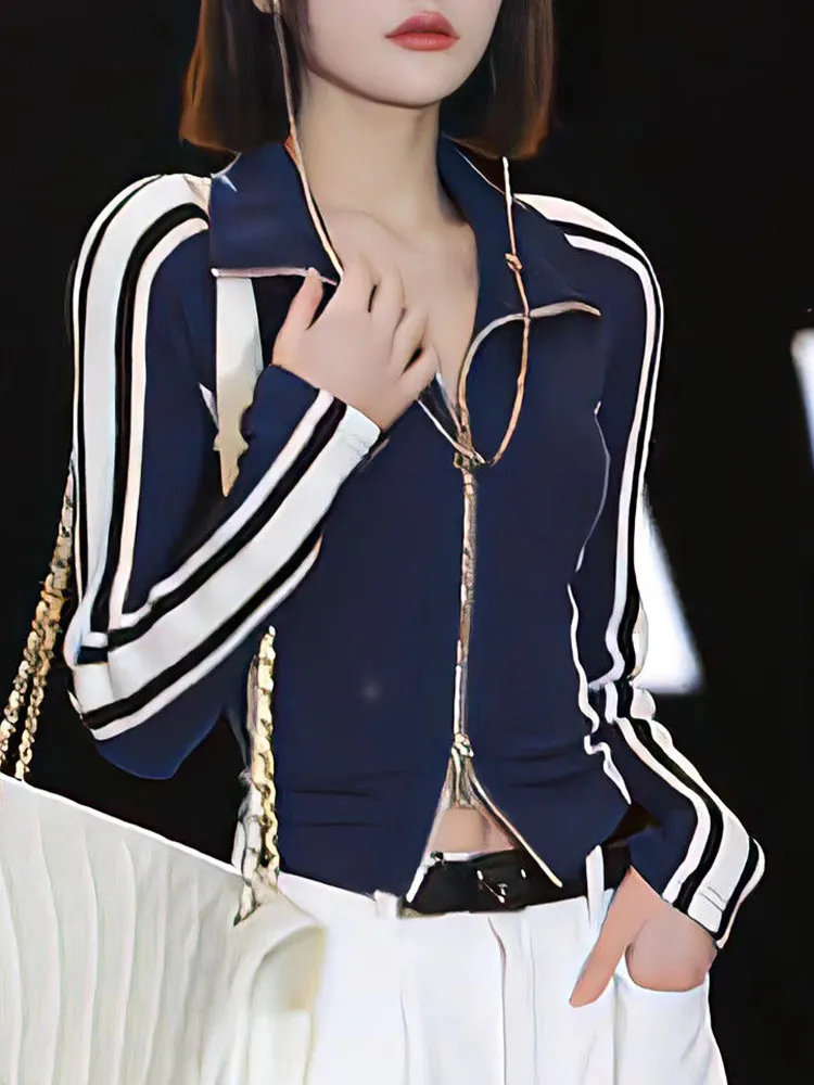 Womens Jackets Casual Sports Coat Women Spring Long Sleeve Zipper Striped Jacket Korean Fashion Vintage High Street Cool Girls Grunge Y2k Tops 230815 From 10 94 DHgate