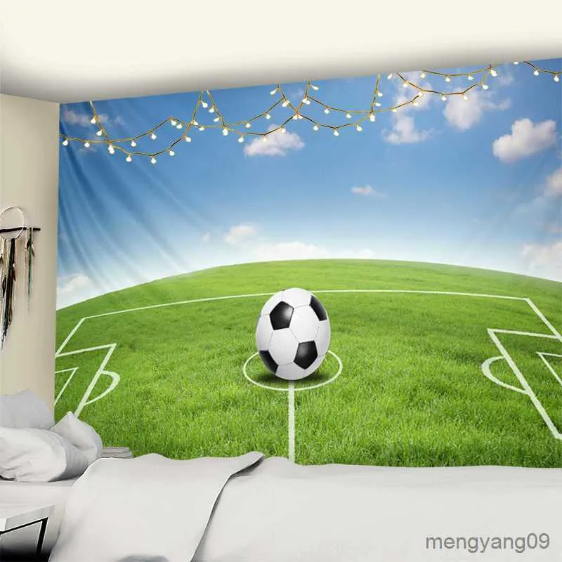 Wandteppiche Fußball Wandteppich Wand Hanging Blue Sky White Clouds natürliche Landschaft Schlafmatte Wohnzimmer Familiendekoration R230815