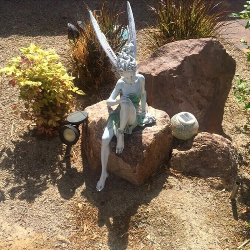 Dekorative Objekte Figuren im Freien Garten Blume Fairy Harz Statue Landschaftsbau Hof Kunst Ornament Engel Mädchen sitzend Figuren Skulpturen Handwerk Geschenke 230815