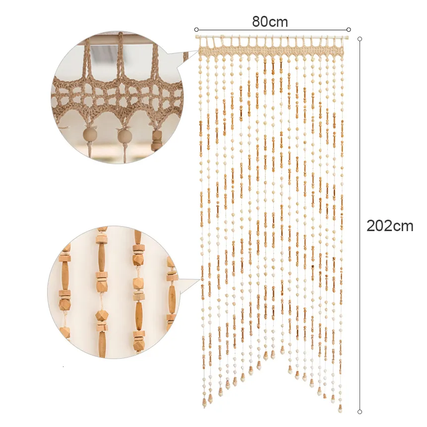 Curtain Wooden Door Handmade Solid Wood Room Gate Divider Living Partitions Hanging Bead String 90220cm Home Decor 230815