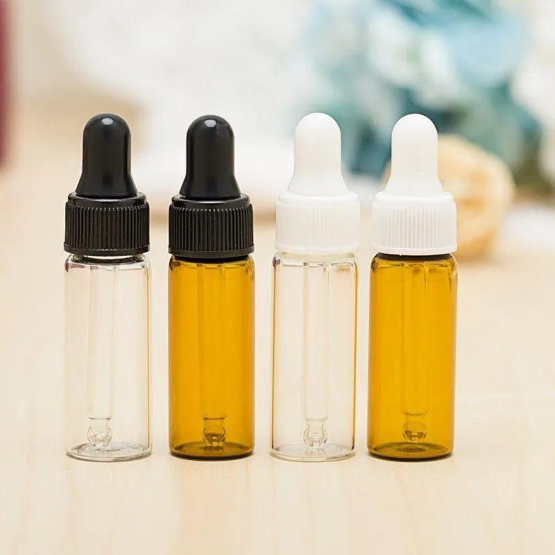 Mini flaconi contagocce per olio essenziale in vetro ambrato da 5 ml, riutilizzabili, vuoti, contagocce, profumo, cosmetico, lozione liquida, contenitore per la conservazione dei campioni Jpjh