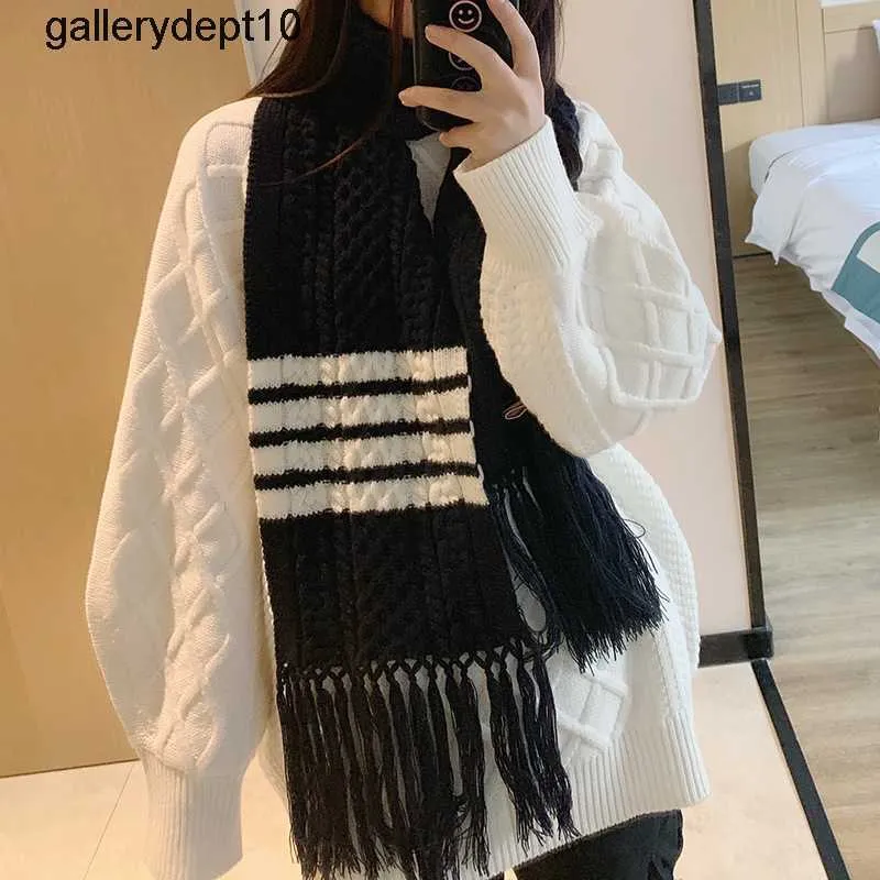 TB Wool Scarf Fashion осень и зимние мужчины и женщины в британском стиле четыре бара, сопоставление досуга Универсальная теплая шерстяная кисточка